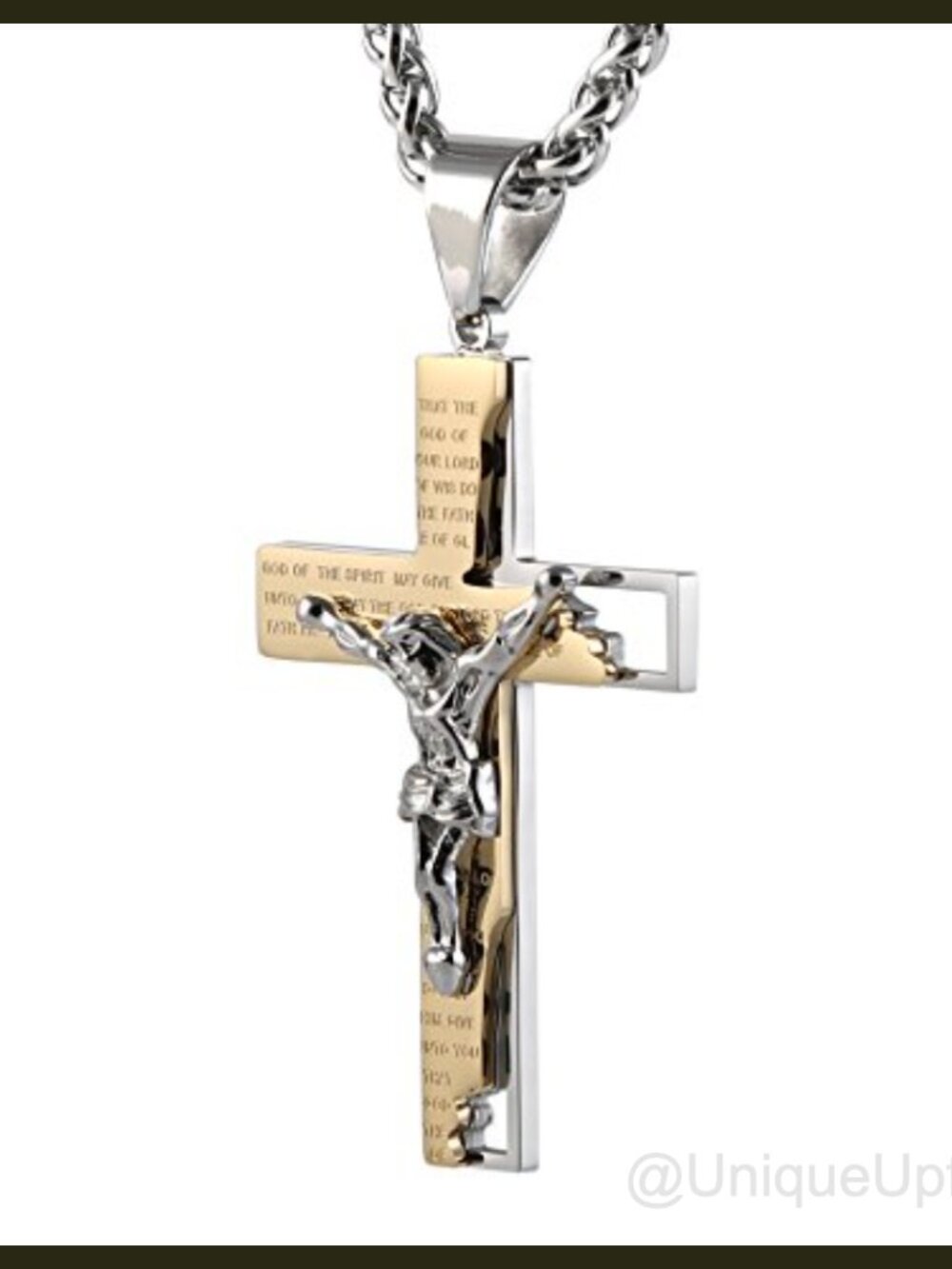 Men's Stainless Steel Cross Crucifix Bible Prayer Pendant Necklace 24"